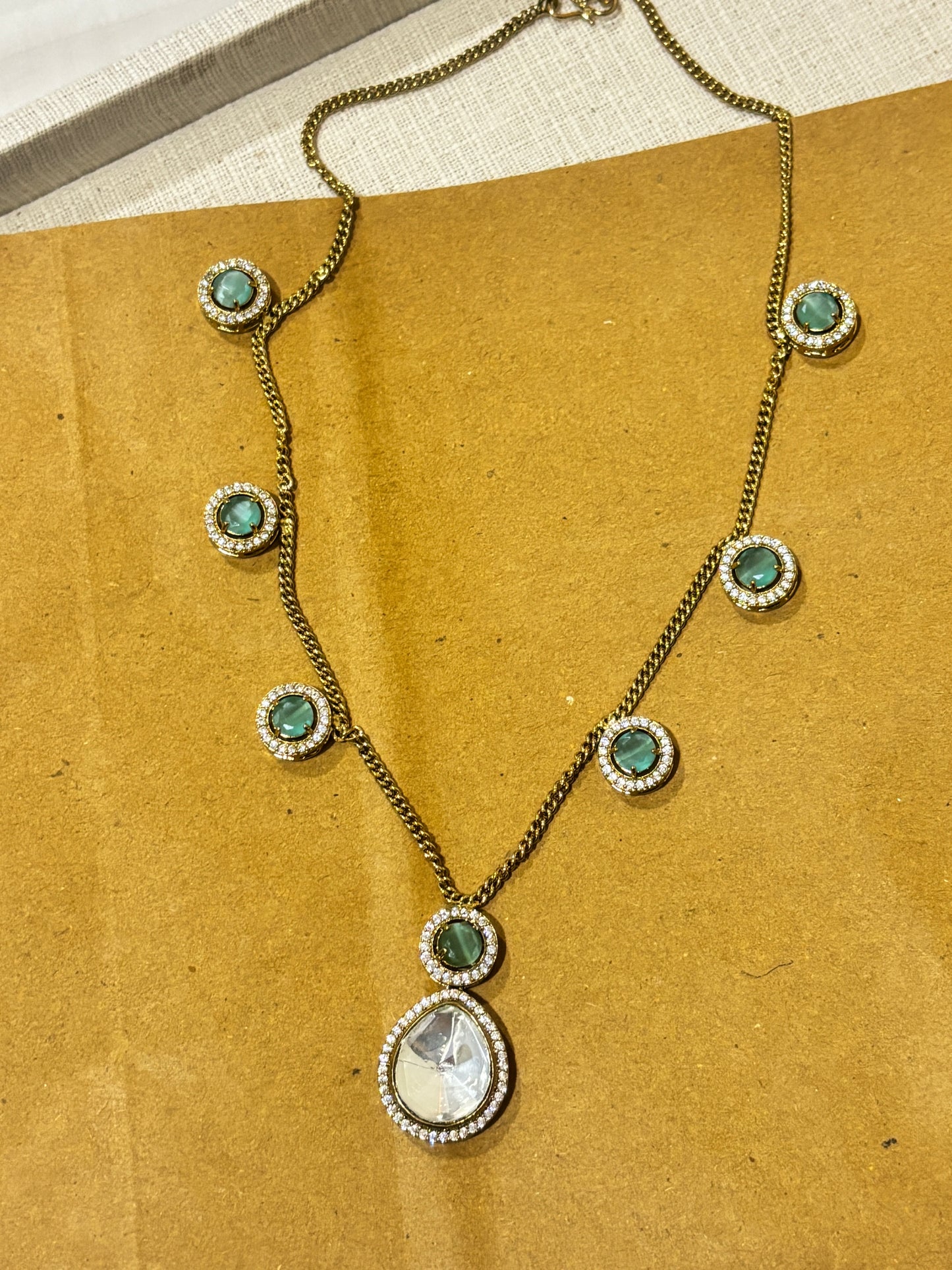 Green Polki Chain Set with earrings