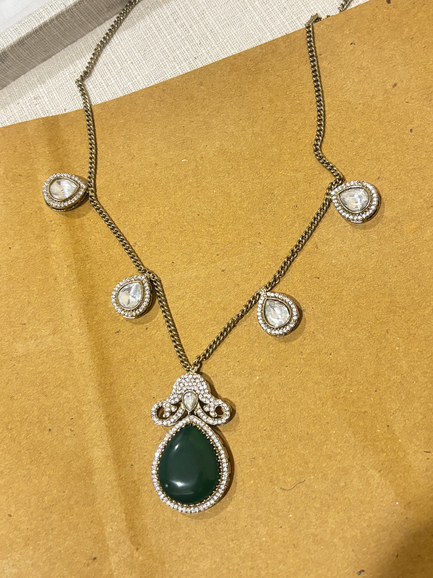 Green Polki Chain Set with earrings