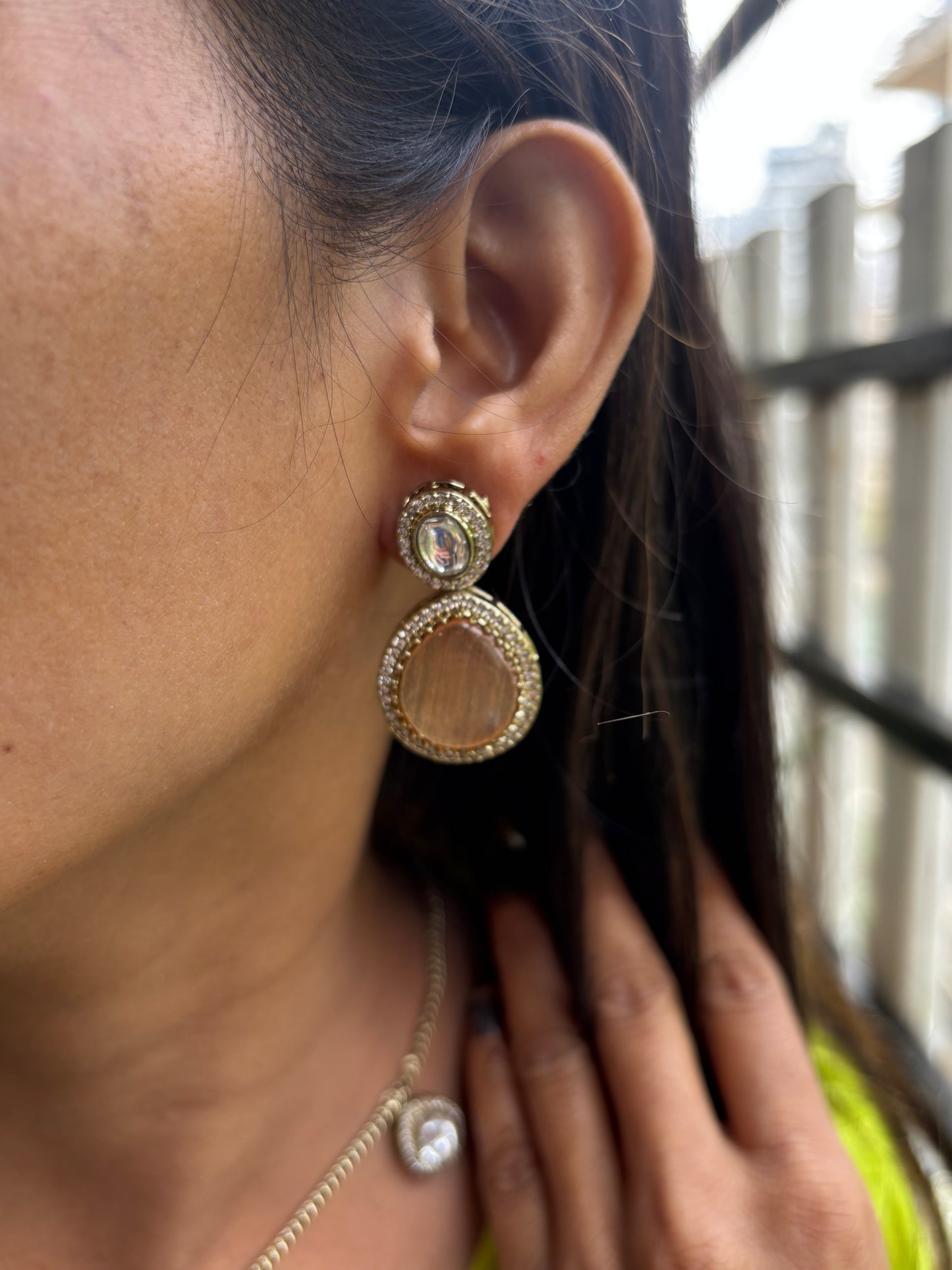 Brown Polki Chain set with earrings