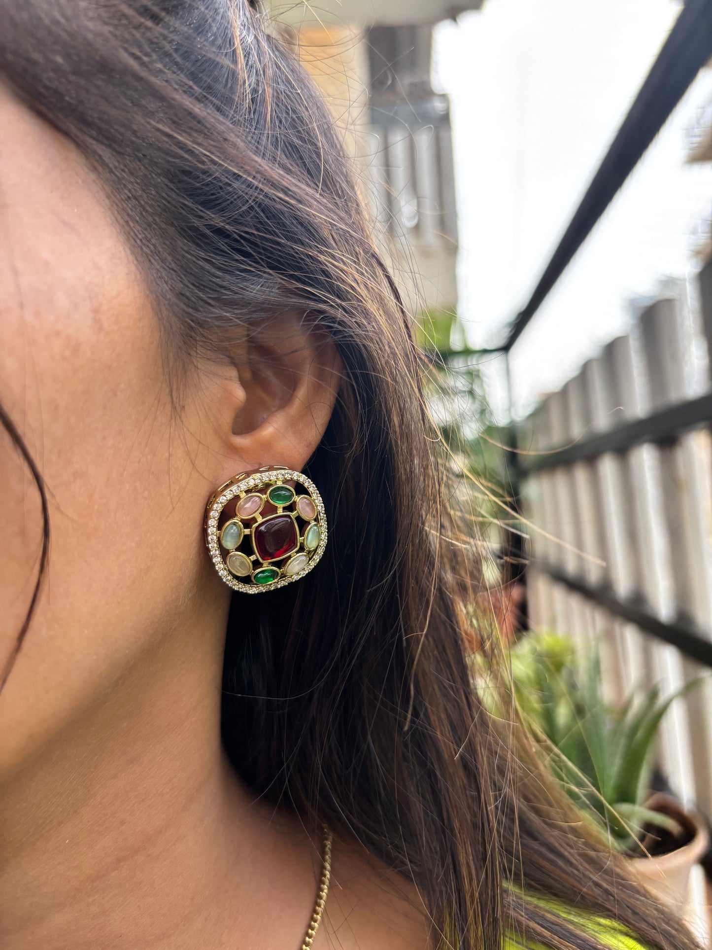 Red Multi Pendant set with earrings