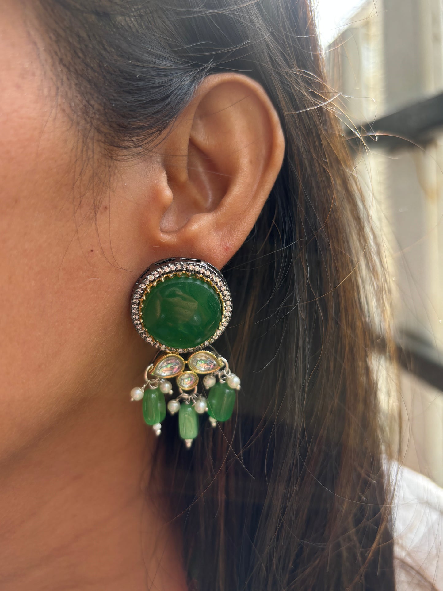 Green Beaded Necklace with earrings