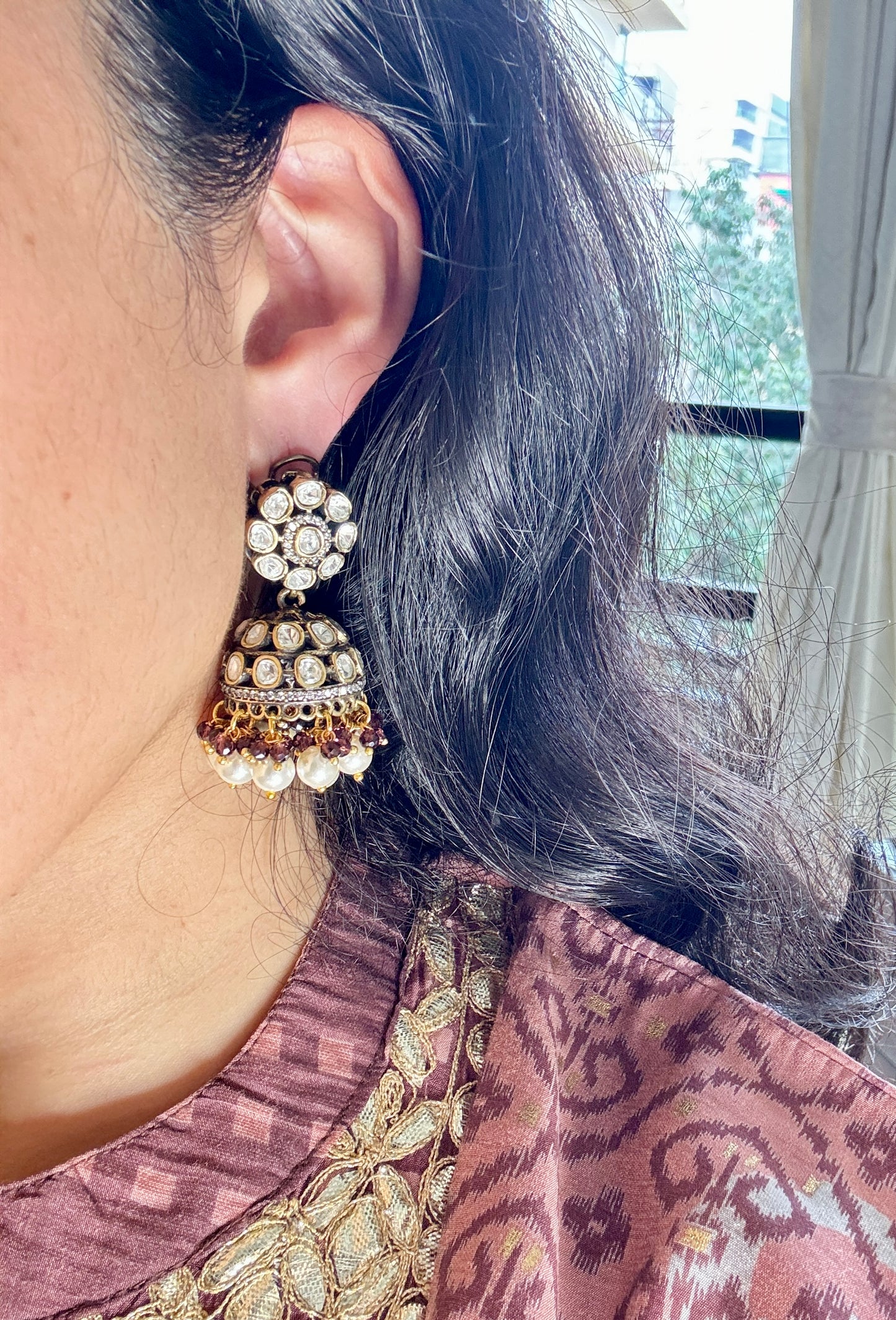 Black Oxidized Polki Jhumkas