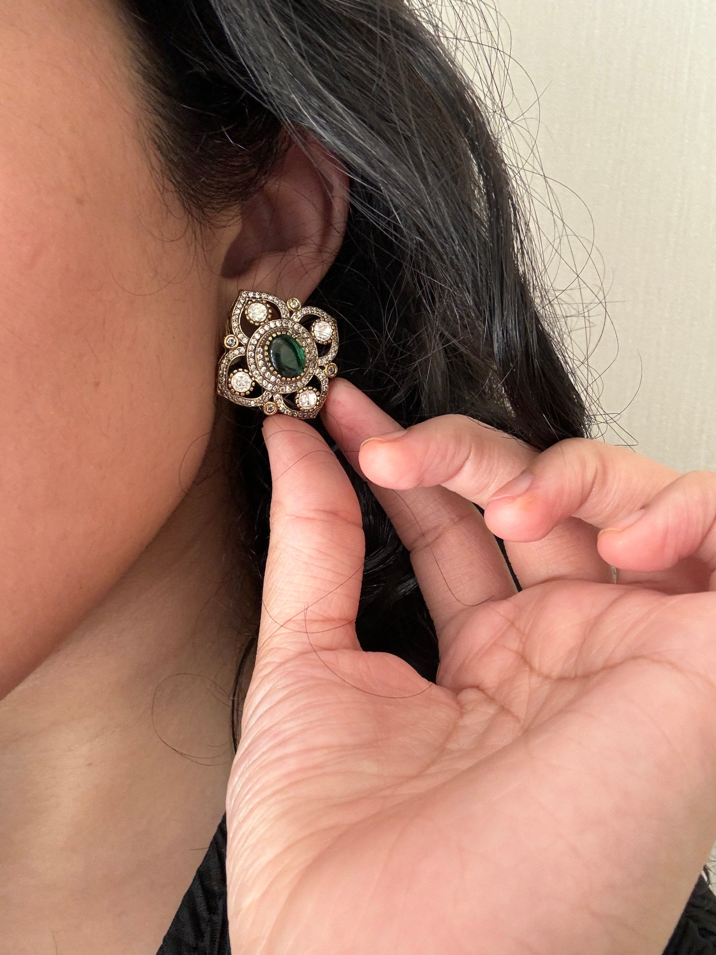 Emerald Polki Square Earrings