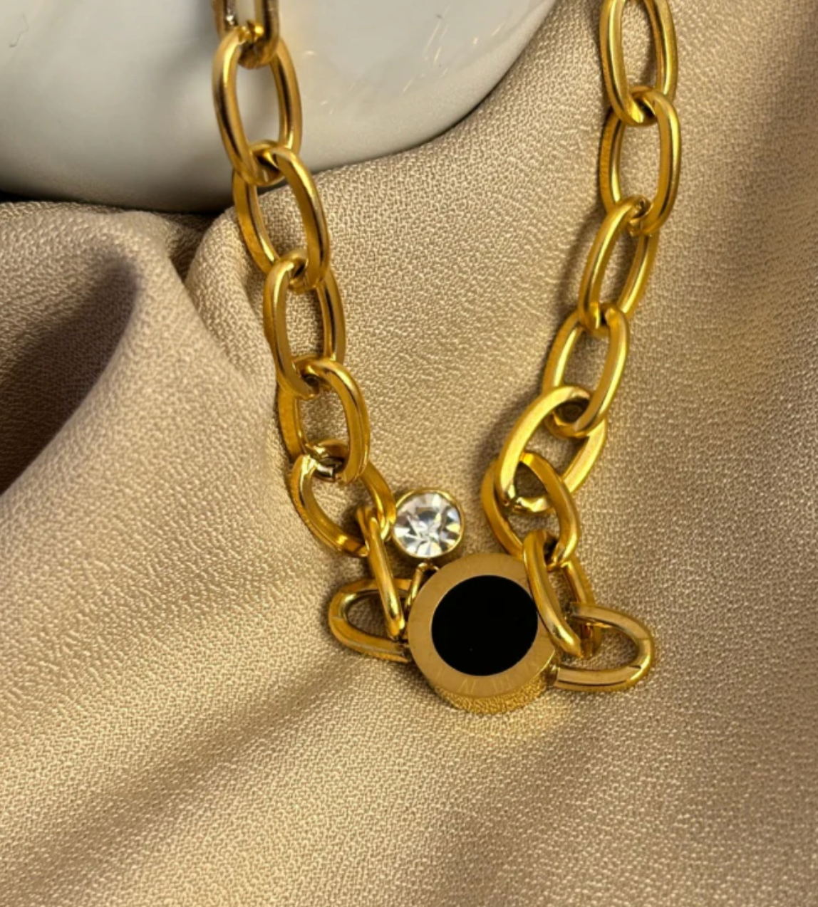 Studded Roman Numerals Chain Charm Bracelet