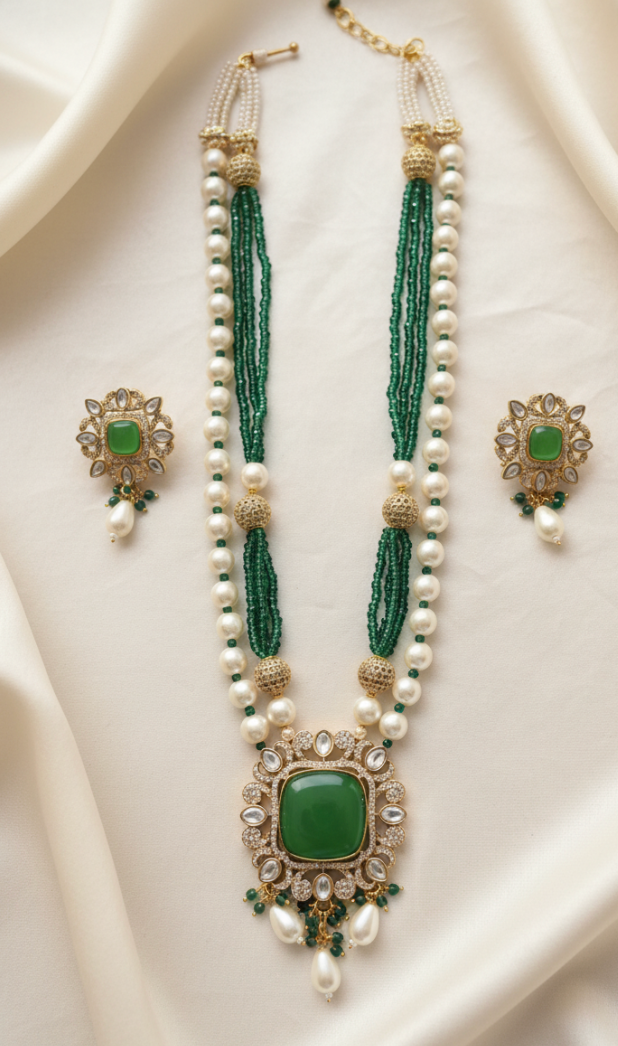 Green Polki Pendant Set