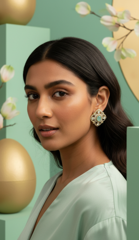 Green Polki Earrings