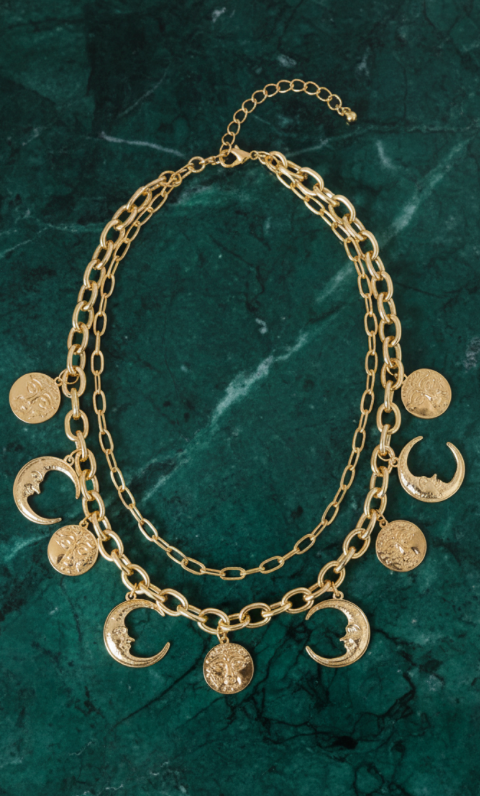 Half moon roman layered Necklace