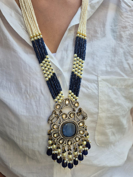 Blue Oxidized Polki Set with Earrrings