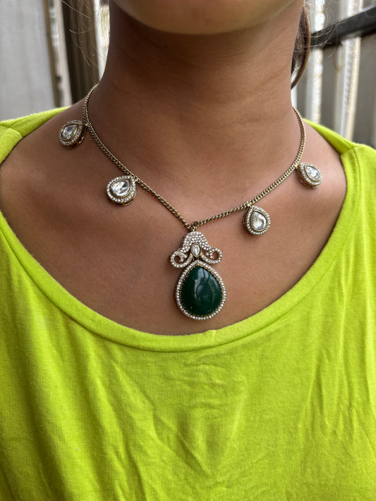 Green Polki Chain Set with earrings