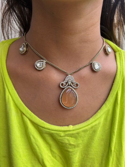 Brown Polki Chain set with earrings