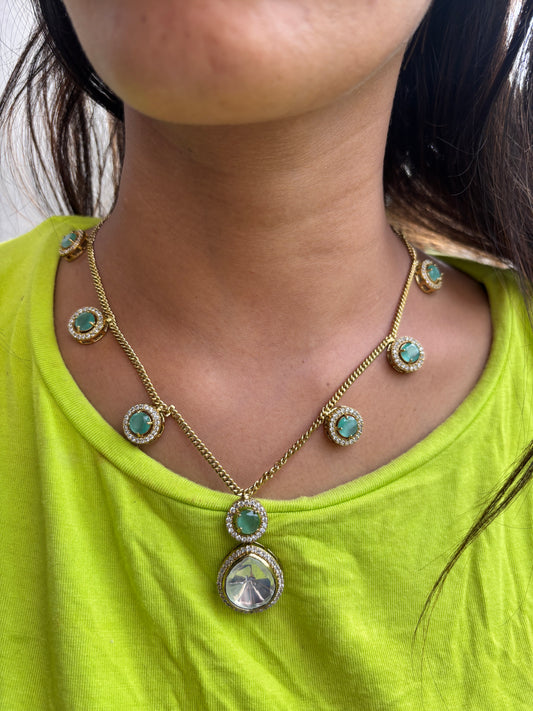 Green Polki Chain Set with earrings