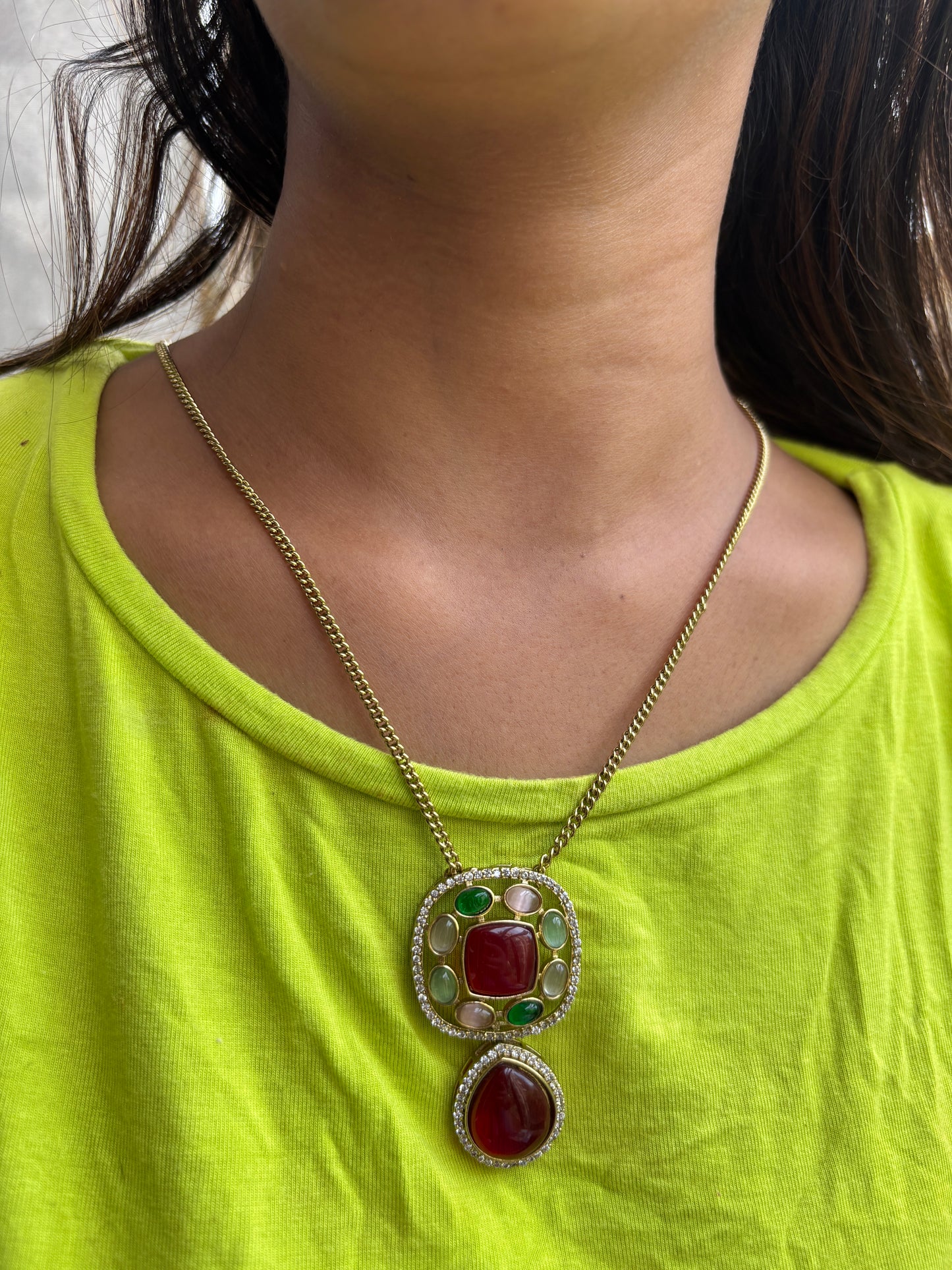 Red Multi Pendant set with earrings