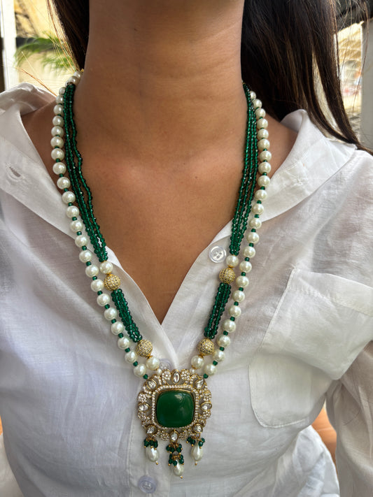 Green Polki Pendant Set