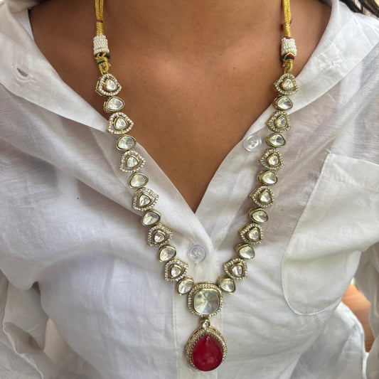 Ruby Red Polki Necklace with Earrings