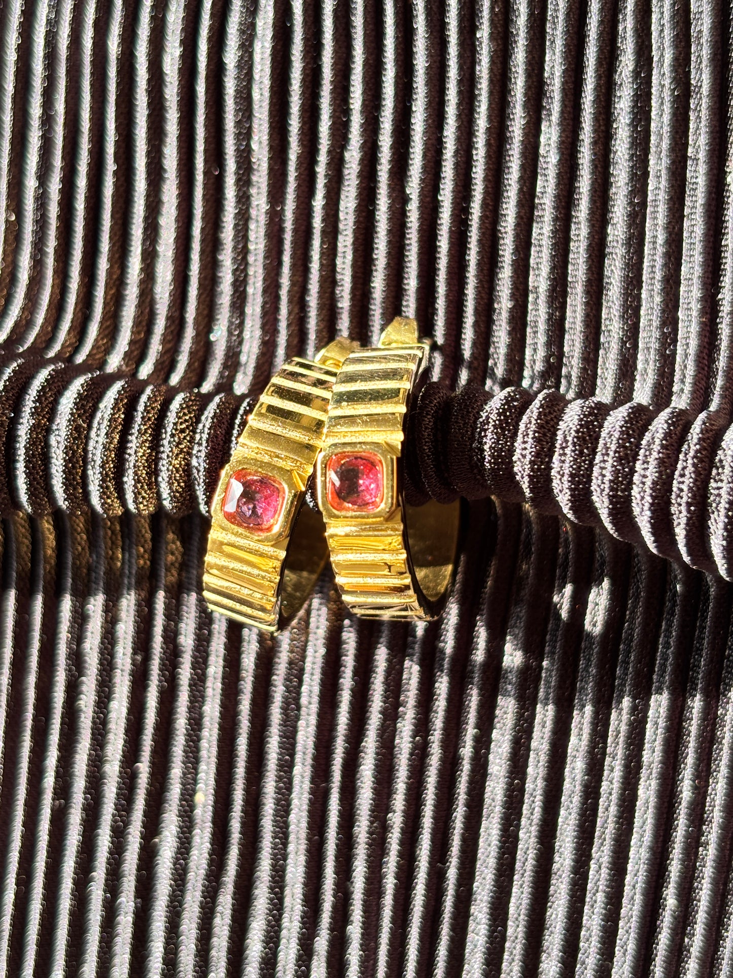 Half Bali Red Stone Earrings