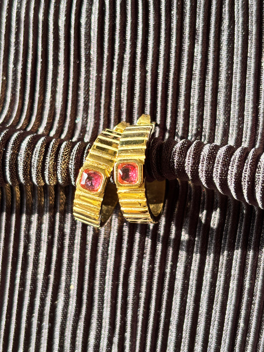 Half Bali Red Stone Earrings