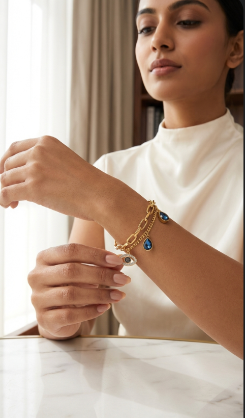 Evil Eye Gold Chain Charm Bracelet