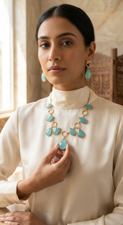 Phiroza Stone Necklace set with earrings