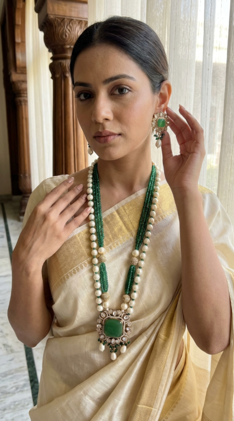 Green Polki Pendant Set