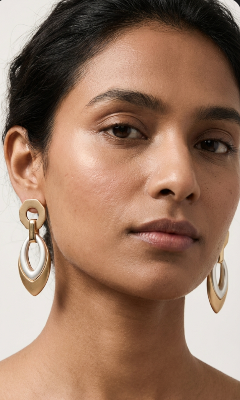 Gold Oval Drop Earrings