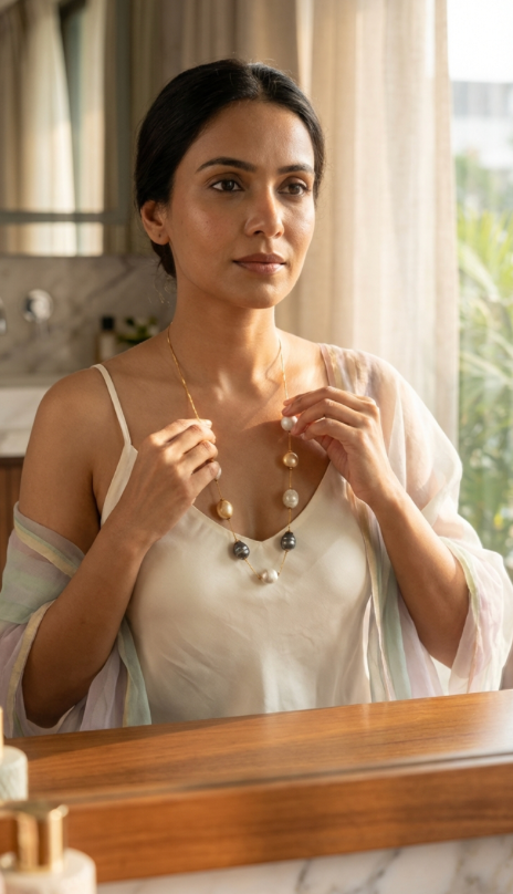 Anti Tarnish Layered Pearl Gold Chain Necklace for Women - Daily wear
