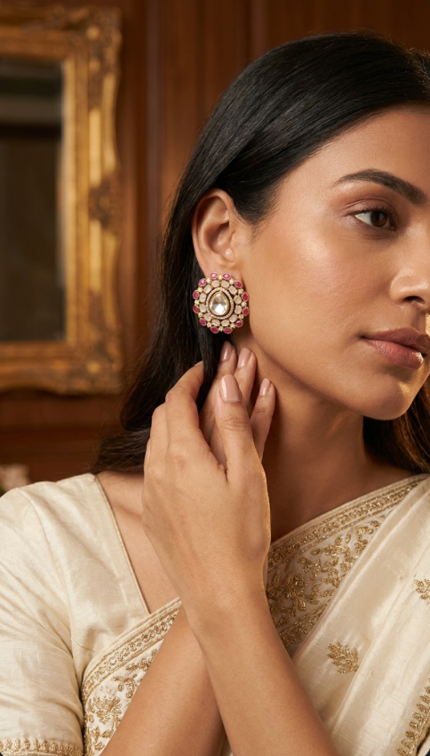 Ruby polki Stud Earrings