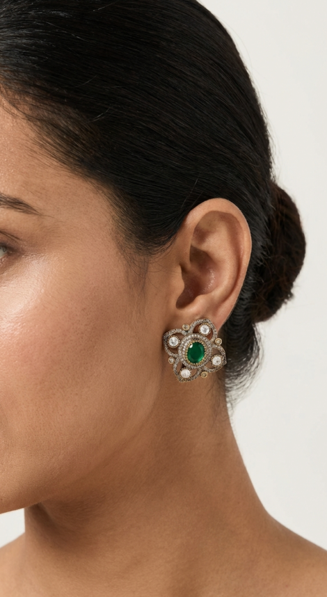 Emerald Polki Square  Earrings