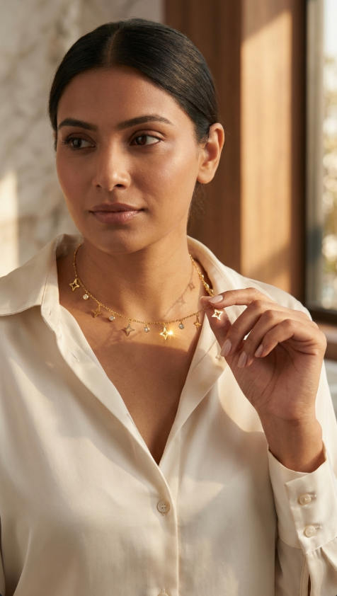 Gold Star Charm Necklace for Women