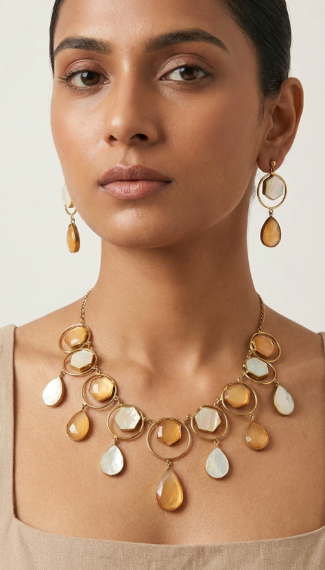 Peach Stone Necklace Set