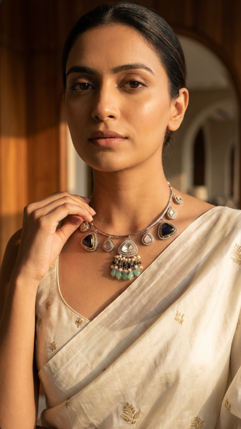 Silver Hasli with Polki