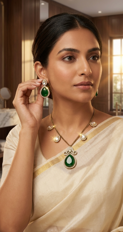 Green Polki Chain Set with earrings