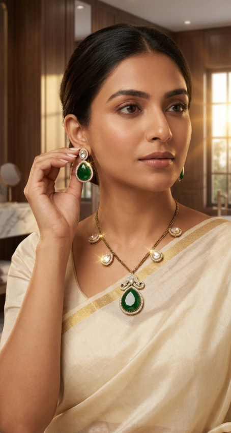 Green Polki Chain Set with earrings
