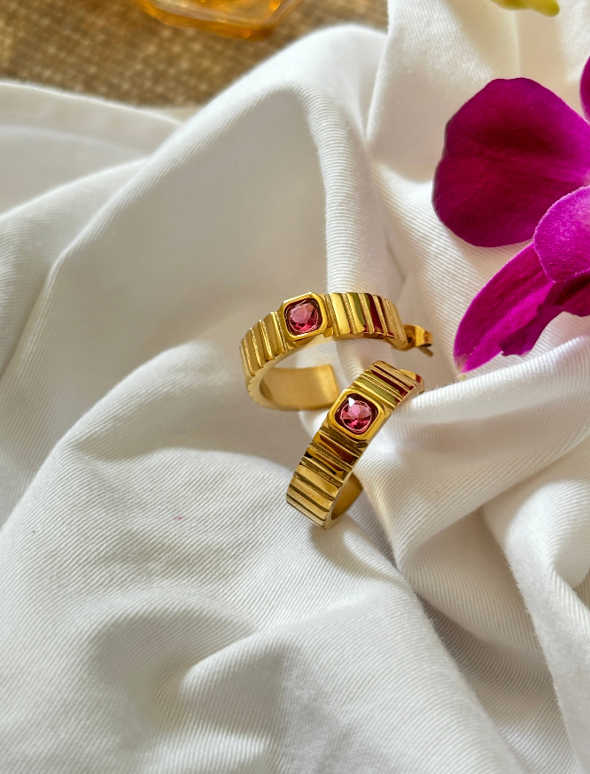 Half Bali Red Stone Earrings