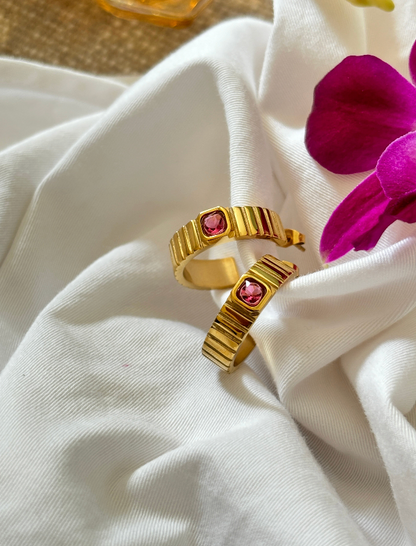 Half Bali Red Stone Earrings