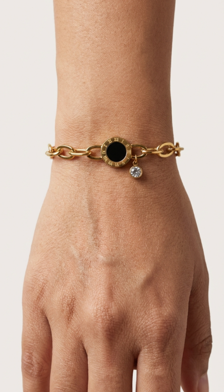 Studded Roman Numerals Chain Charm Bracelet