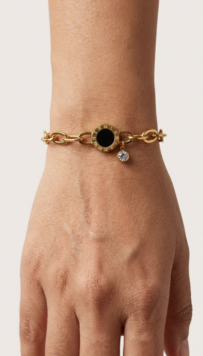 Studded Roman Numerals Chain Charm Bracelet