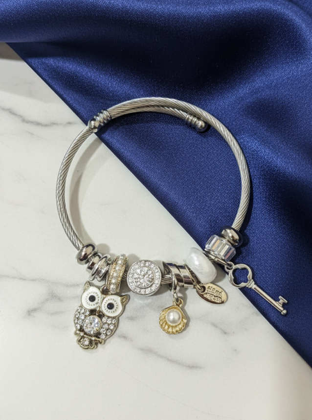White Owl Charm Bracelet