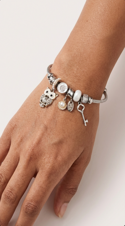 White Owl Charm Bracelet