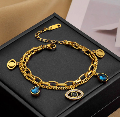 Evil Eye Gold Chain Charm Bracelet