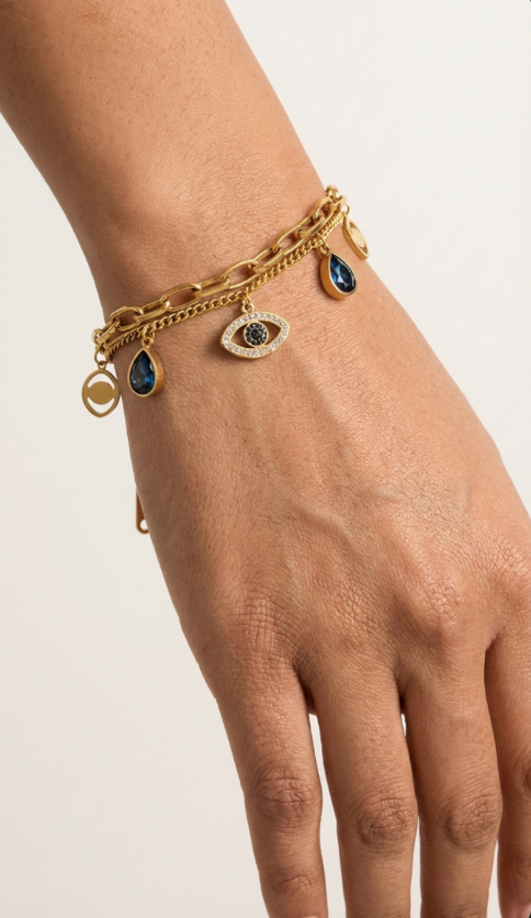Evil Eye Gold Chain Charm Bracelet