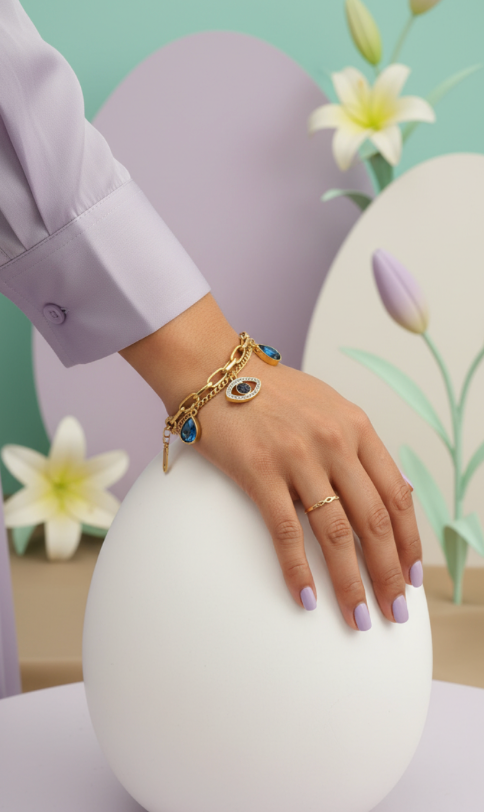 Evil Eye Gold Chain Charm Bracelet