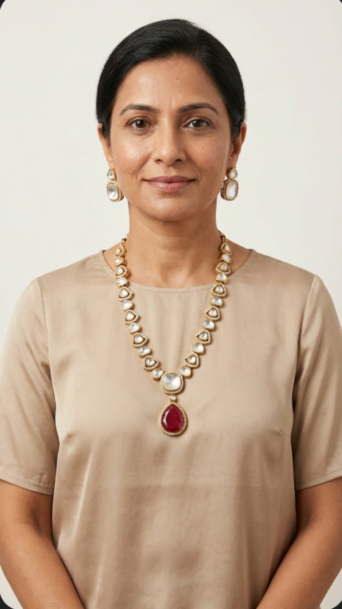 Ruby Red Polki Necklace with Earrings
