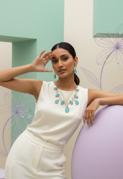 Phiroza Stone Necklace set with earrings