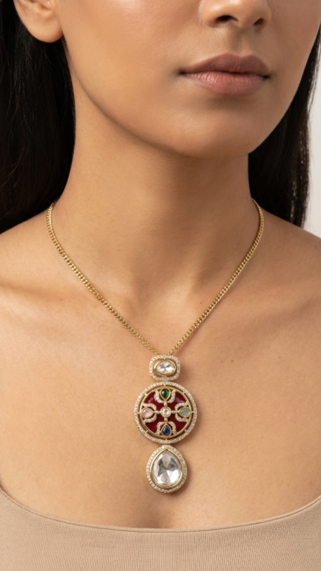 Red Multi Pendant set with earrings