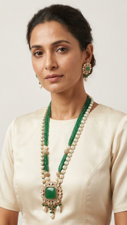 Green Polki Pendant Set
