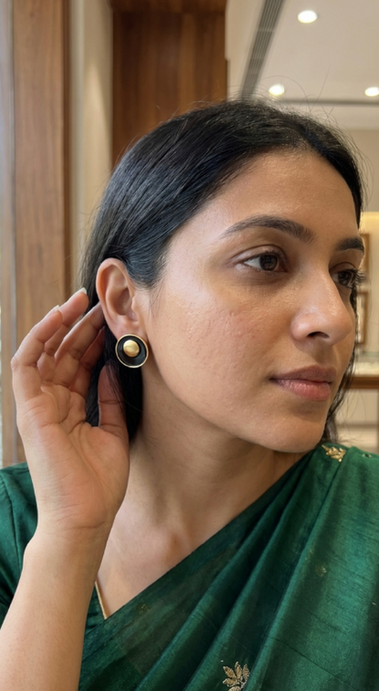 Black Gold Stud Earrings for Women | Minimal Lightweight Daily Wear Jewellry