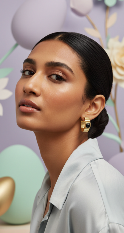 Half Bali Black Stone Earrings