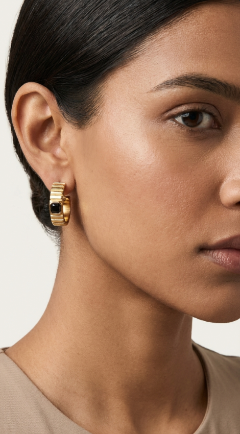 Half Bali Black Stone Earrings