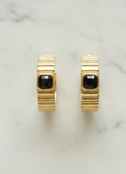 Half Bali Black Stone Earrings