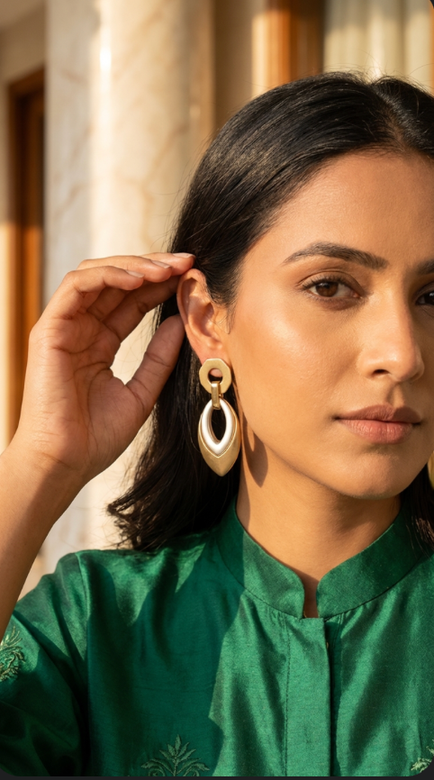 Gold Oval Drop Earrings